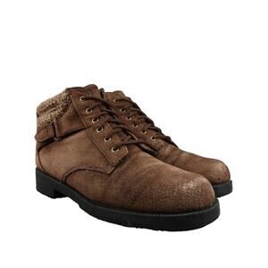 Predictions Shoes Womens 9 Ankle Boots Lace Up Leather Knit Collar Comfort Brown